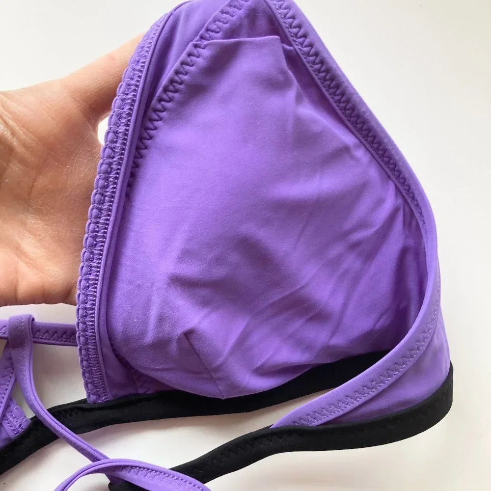 LULULEMON Beach Break Power Purple Black Halter Tie Triangle Bikini Top - Picture 8 of 12
